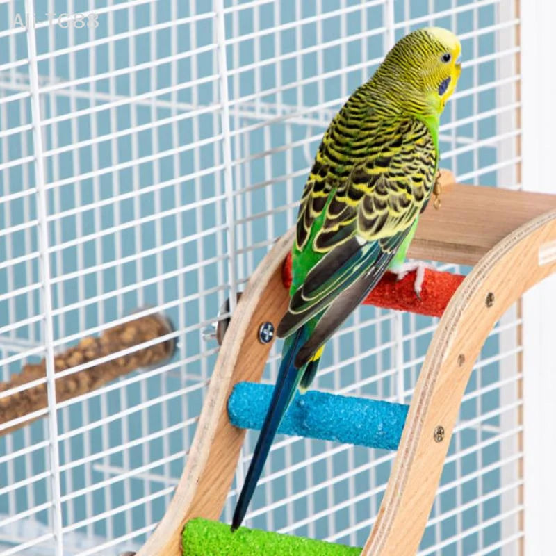 Wooden Climbing Ladder with Claw Grinding Perch for Birds | Bon Bon Bird Toys