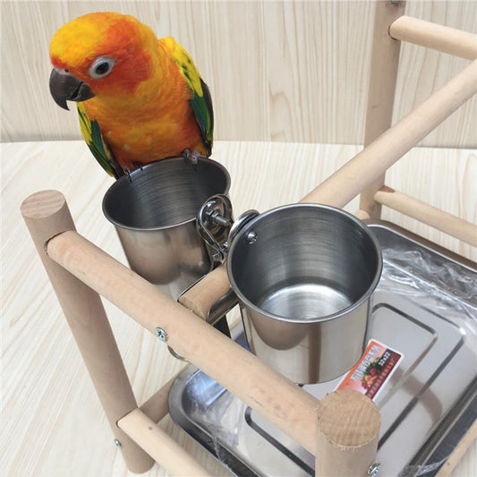 Stainless Steel Bird Feeder Cup Set with Stand Clip