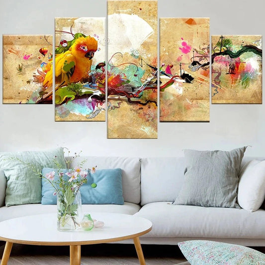 Abstract Parrot Canvas Wall Art Set - Bon Bon Bird Toys