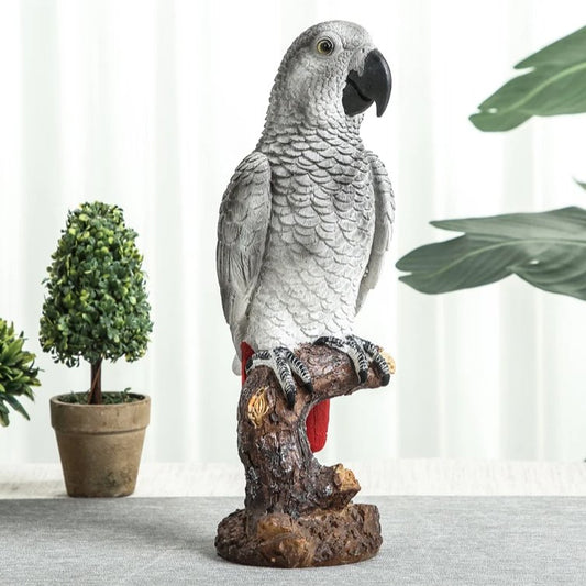 African Grey Parrot Resin Statue - Bon Bon Bird Toys