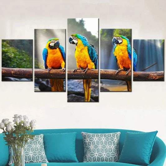 Blue and Gold Macaw Parrots Canvas Wall Art Set - Bon Bon Bird Toys