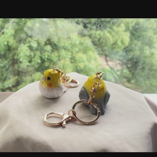 Hand-Carved Wood Cockatiel Keychain | Bon Bon Bird Toys