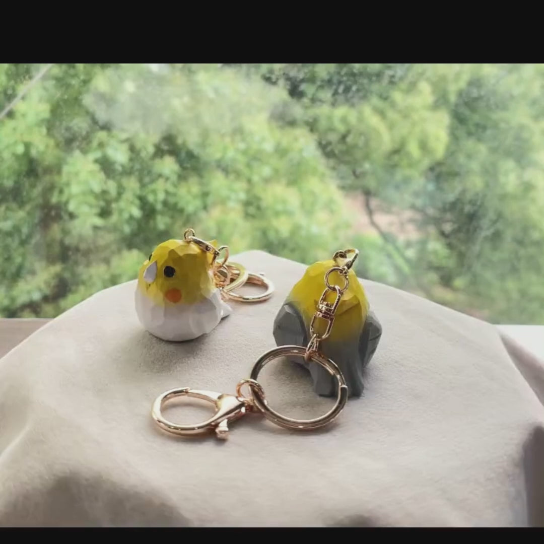 Hand-Carved Wood Cockatiel Keychain | Bon Bon Bird Toys