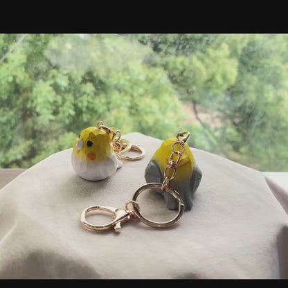 Hand-Carved Wood Cockatiel Keychain | Bon Bon Bird Toys