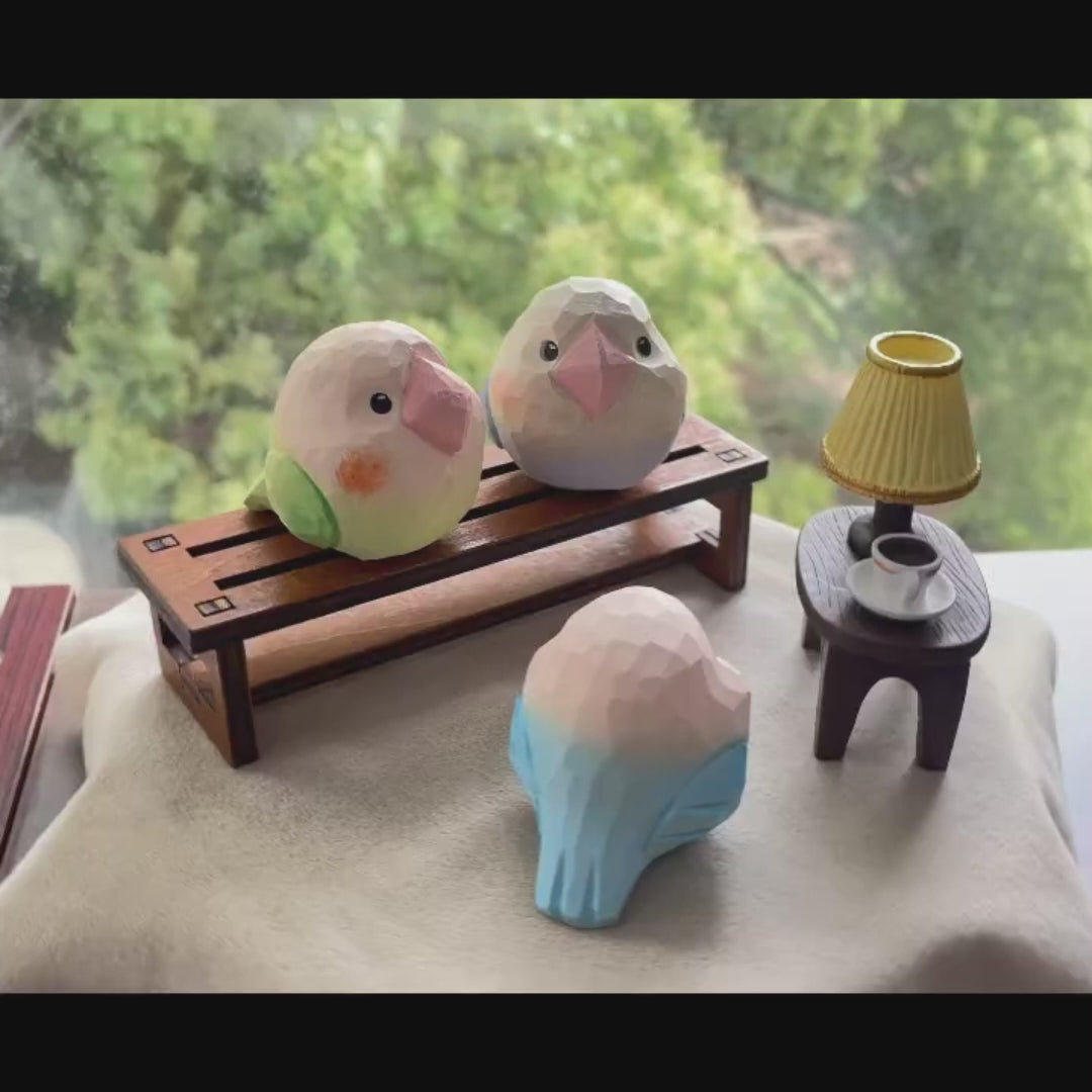 Hand-Carved Lovebird Figurine | Bon Bon Bird Toys