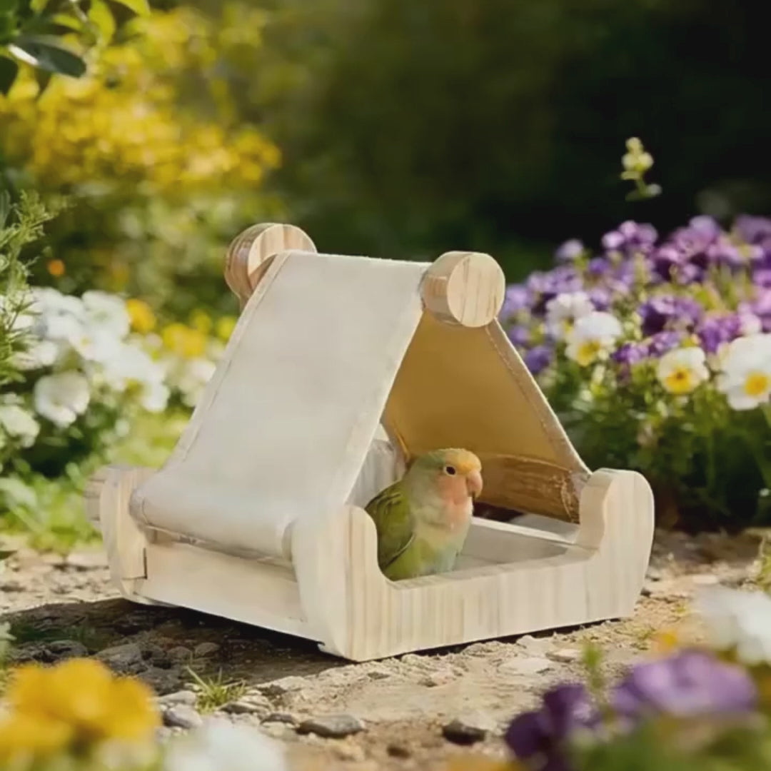 Wooden Bird Hammock Bed with Drawer Tray
