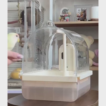 Clear Dome Bird Bath with Auto Water Circulation | Bon Bon Bird Toys