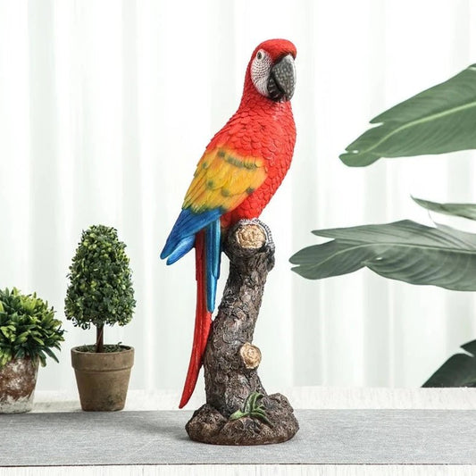 Red Macaw Parrot Resin Bird Statue - Bon Bon Bird Toys